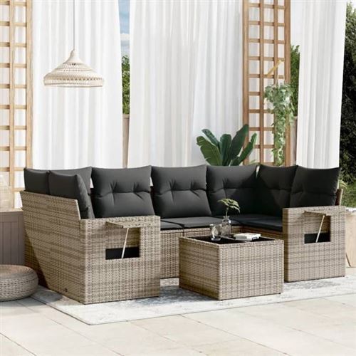 Non Communiqué Gris Salon De Jardin Modulable Vidaxl Rotin 7 Pieces X 62 X 69 6 Personnes