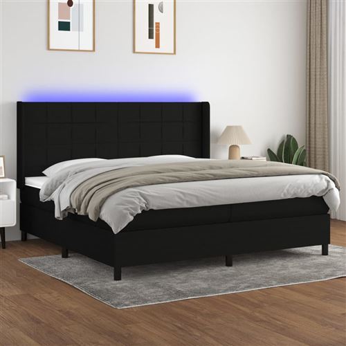 vidaXL Sommier tapissier et matelas et LED Noir 200x200 cm Tissu