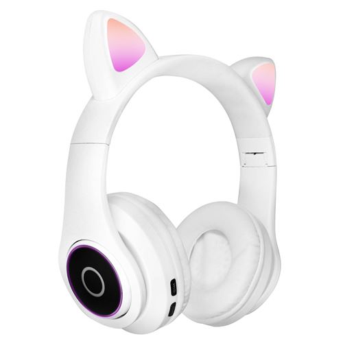 Casque Audio Bluetooth 5.0 Design Oreilles Microphone Int&eacute;gr&eacute; de Chat blanc 