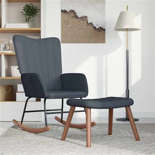 vidaXL Chaise à bascule avec repose-pied Gris foncé Velours