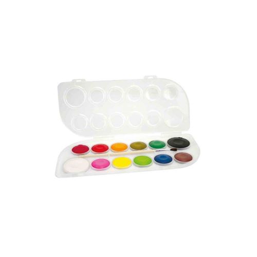 Boîte peinture à l'eau - Enfant - Pinceau inclus - 12 couleurs - Palette plastique