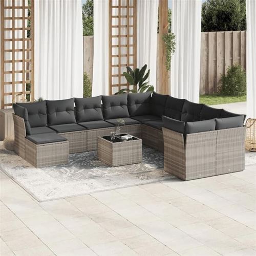 Non Communiqué Gris Vidaxl Salon De Jardin Avec Coussins 13 Pcs, Canapés Avec Pieds Réglables, Ensemble De Meubles D'extérieur Patio Terrasse, 3218638