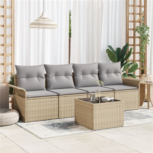 Non Communiqué Beige Ensemble De Canapé De Jardin 5 Pièces Avec Coussins Poly Rattan