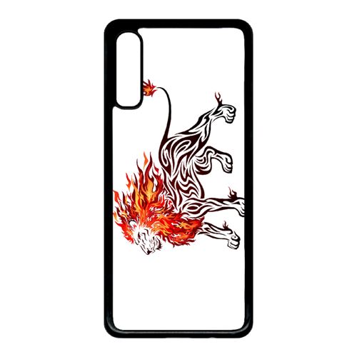 Coque My-Kase pour Galaxy A70 - lion en feu - Plastique Noir