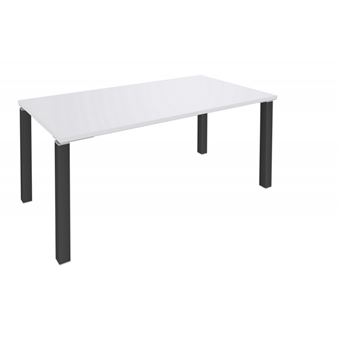 Bureau Blanc 80 cm 4 Pieds Métal Carrés Carbone - L 80 x l 80 x H 72.5 cm - 1