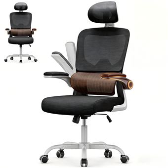 Fauteuil de bureau avec accoudoirs BIGZZIA - à Roulettes - avec appui-tête et support lombaire - Hauteur Réglable, Blanc - 1