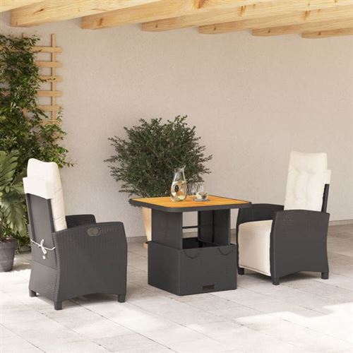 Non Communiqué Noir Salon De Jardin Vidaxl Rotin 3 Pieces 80 X 80 X 71 Cm