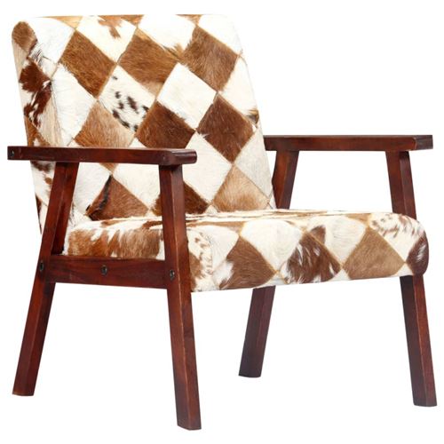 Non Communiqué Blanc/Marron Vidaxl Fauteuil Chaise De Chambre À Coucher Siège De Salon Meuble Mobilier De Salon Maison Intérieur Salle De Séjour Cuir Véritable De Chèvre 247644