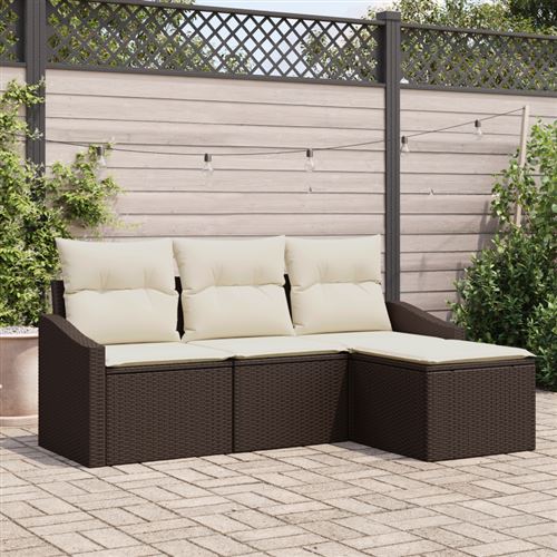 Non Communiqué Marron Ensemble De Canapé De Jardin 4 Pièces Avec Coussins Poly Rotin