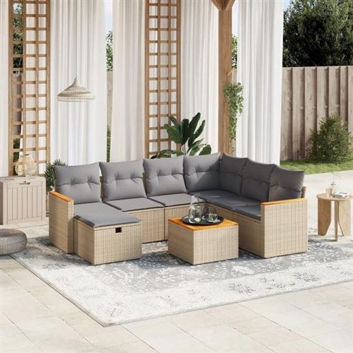 Vidaxl Beige Salon De Jardin 8 Pcs - Mélange Résine Tressée - Image 2