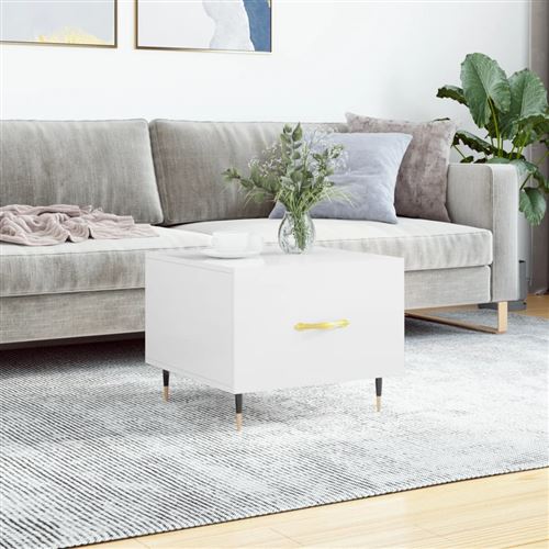 Vidaxl Blanc Table Basse Brillant 50X50x40 Cm Bois D'ingénierie829352 - Image 2