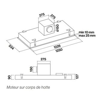 Hotte Plafonnier FALMEC CORSKEM3630, cm, commandes electroniques, finition Inox, vendue sans moteur. Ex pour MOT950 : Debit boost = 830m3/h, Puissance acoustique max = 64dB. Eclairage LED reglable en temperature. Classe energetique : B