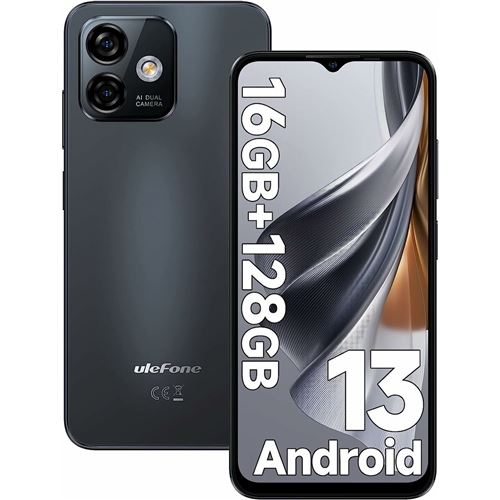 Ulefone Note 16 Pro - 4G smartphone - double SIM - RAM 8 Go / Mémoire interne 128 Go - microSD slot - Écran LCD - 6.52 - 1600 x 720 pixels - 2x caméras arrière 50 MP, 2 MP - front camera 8 MP - noir météorite