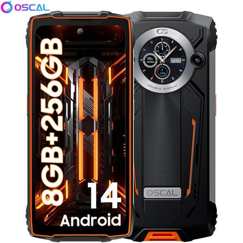 OSCAL PILOT 2 Téléphone Portable Incassable 6.5 Double Écran 120Hz 16Go+256Go 50MP+32MP 8800mAh NFC,GPS,Face ID - Orange