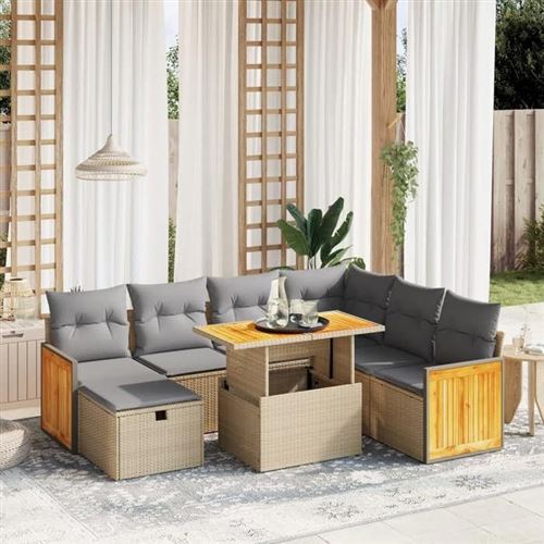 Vidaxl Beige Salon De Jardin 8 Pcs - Image 2