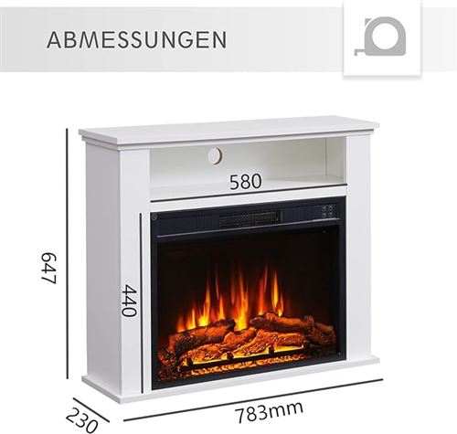 BALDERIA cheminée électrique Finn - Avec chauffage 2000 W, effet flamme 3D  réaliste, télécommande, minuterie, thermostat - Blanc - Cheminée électrique  - Achat & prix