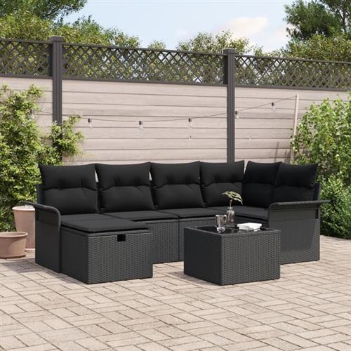 Non Communiqué Noir Vidaxl Ensemble De Canapé De Jardin 7 Pièces Avec Coussins En Poly Rattan 3360224