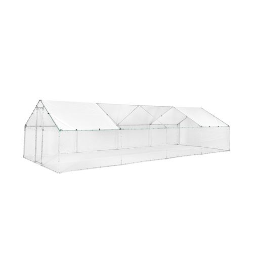 Comparer les prix de Enclos pour poulailler 24 m² - Babette - Volière en acier galvanisé bâche de toit imperméable et anti UV porte avec loquet enclos pour animaux 3x8m