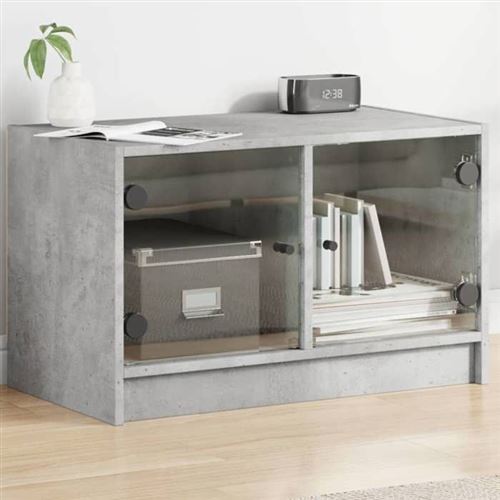vidaXL Meuble TV avec portes en verre gris béton 68x37x42 cm