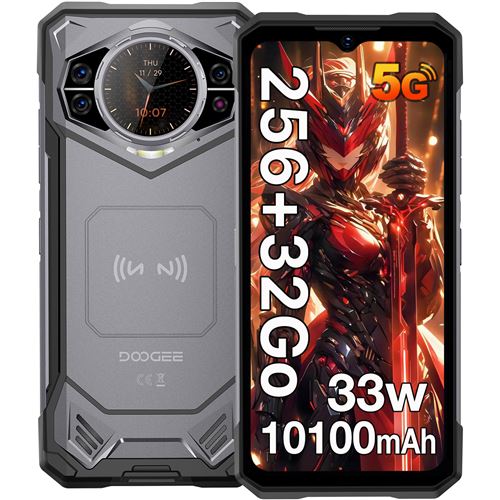 DOOGEE S200 5G Telephone Portable 32GB+256GB/TF 2TB 10100 mAh Écran arrière de 1,32Dimensity 7050 Caméra 100 MP 6.72 FHD Android 14 Smartphone NFC/WiFi6/GPS-Noir