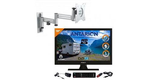 Pack antarion tv led 19 48cm téléviseur hd 12v support tv double bras