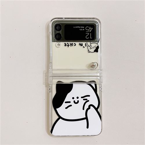 Coque Pour Samsung Galaxy Z Flip 3 Frusde Mignon Animal Transparente Etui-Chat Blanc