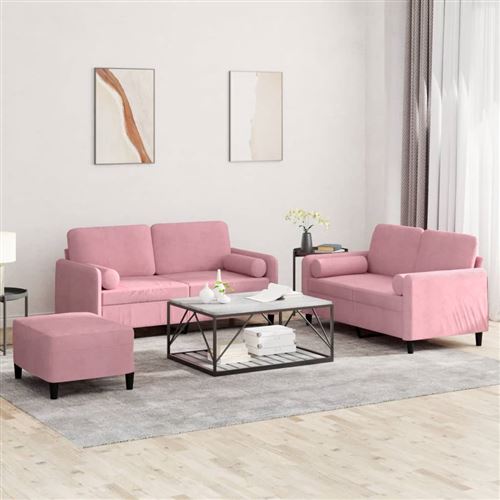 Non Communiqué Rose Vidaxl 3-Delige Loungeset Met Kussens Fluweel Roze3202007