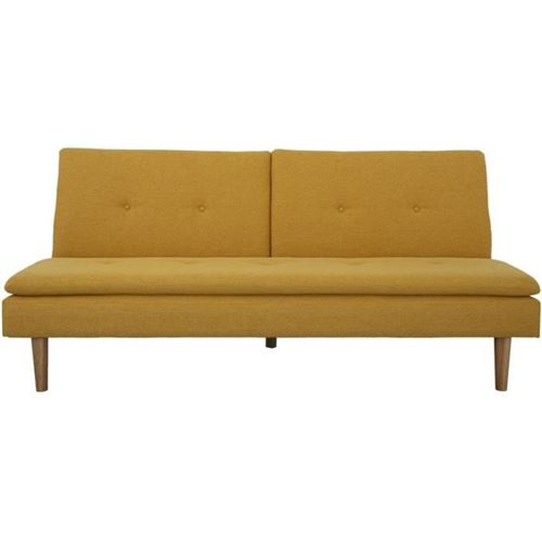 Banquette convertible 2 places en bois - Tissu Jaune - L 189 x P 105 x H 86 cm - ELIANA