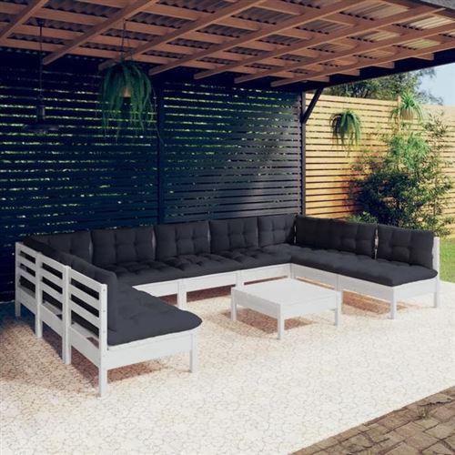 Non Communiqué Blanc Salon De Jardin Modulable Vidaxl Bois Gris 2 Pieces 10 Personnes