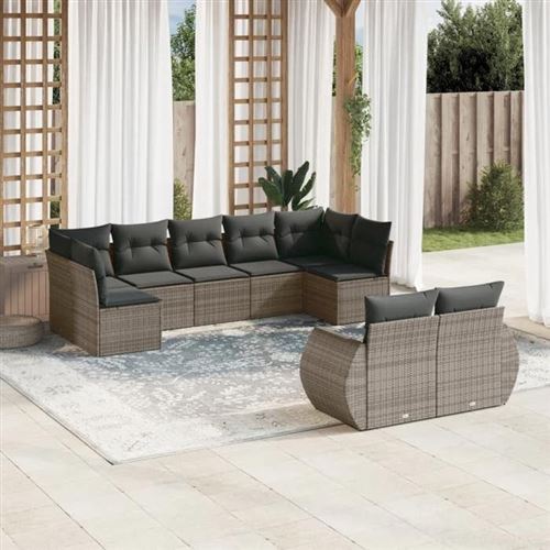 Salon de jardin modulable vidaxl resine tressee 9 pieces 9 personnes 62 x 62 x 69 cm gris