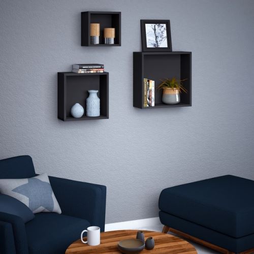 HOMEMANIA Set 3 Étagère Tiber - étagère, bibliothèque, cube - pour mur - Anthracite en Bois, 120 x 18 x 50 cm