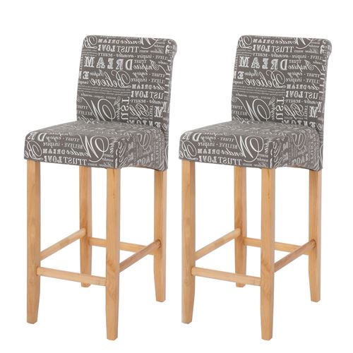 Lot de 2 tabourets de bar MENDLER HWC-C33, tissu words fabric gris, pieds clairs