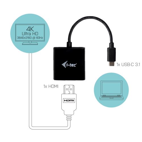 i-tec USB-C vers HDMI 4K Video Adapteur 1x HDMI 4K/60 Hz pour Windows MacOS Thunderbolt 3 Compatible