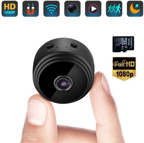 Mini caméra WiFi sans fil avec une voiture magnétique puissante pour la  plongée à domicile 1080p/720p HD Super Mini caméra de surveillance (blanc)-BISBISOUS
