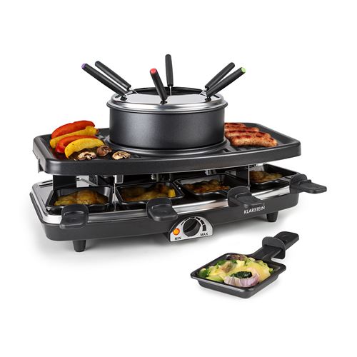 Machine à Raclette - Klarstein - Entrecote Grill Raclette Fondue 1100W 8 Personnes