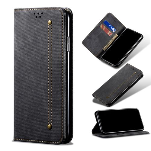 Etui en PU tissu de jeans de style rétro noir pour votre Xiaomi Mi 10 Lite 5G