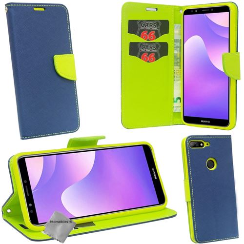 Housse etui coque pochette portefeuille pour Huawei Honor 7C avec film ecran - BLEU / VERT