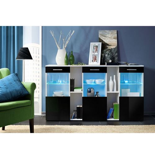 Paris Prix - Buffet 3 Portes Design dorade 160cm Noir & Blanc