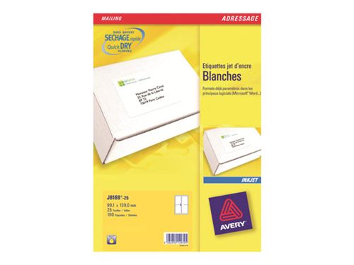 Avery - Blanc - 99.1 x 139 mm 100 étiquette(s) (25 feuille(s) x 4) étiquettes adresses