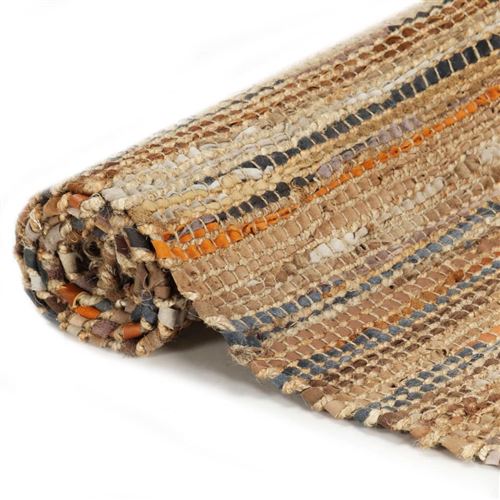 vidaXL Tapis Chindi tissé à la main Cuir Jute 160 x 230 cm Brun roux