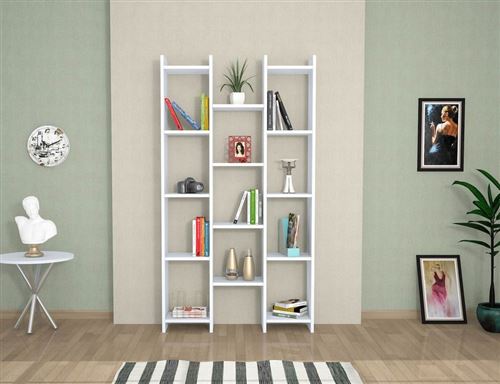 HOMEMANIA Bibliothèque Teo avec Étagères, Meuble de Rangement - pour Salon, Bureau - Blanc en Bois, 90 x 22 x 164 cm