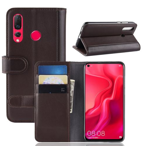 Etui en cuir véritable avec support marron pour votre Huawei Nova 4