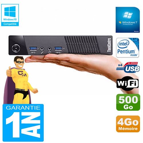 PC De Bureau Lenovo Ultra Mini PC Lenovo M73 Usff Tiny G3250T 4Go Disque 500Go WiFi W7