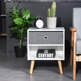 Urban Meuble Table D Appoint Chevet Scandinave 1 Tiroir Bois Blanc