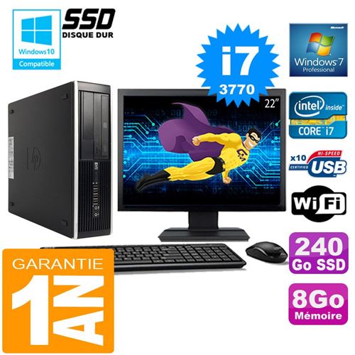 Pc hp compaq 8300 sff core i7-3770 ram 8go disque 240 go ssd wifi w7 ecran 22' État correct -  reconditionné disponible sur Fnac