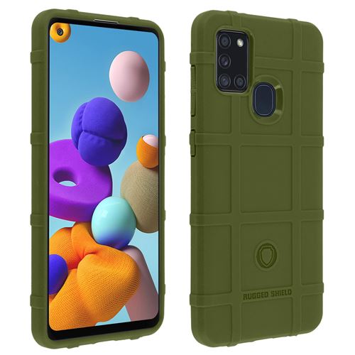 Coque pour Galaxy A21s Motif Carreaux Relief Souple Renforcé Anti-trace Vert kaki