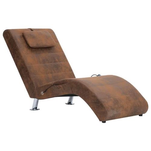 Vidaxl Marron Chaise Longue De Massage Avec Oreiller Similicuir Daim