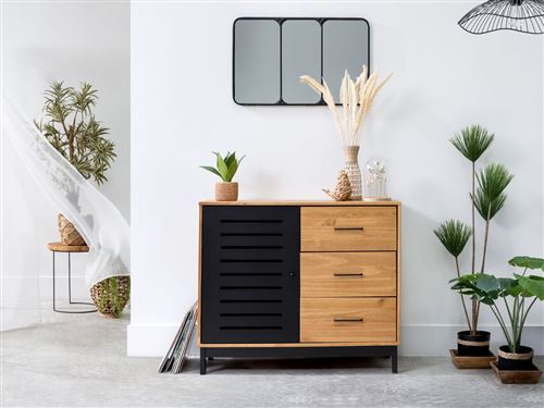 BOBOCHIC Buffet 1 porte AUSTIN Noir et Bois clair