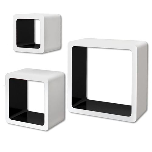 3 Etagères cubes murales et en MDF Blanc-Noir pour Livres/DVD