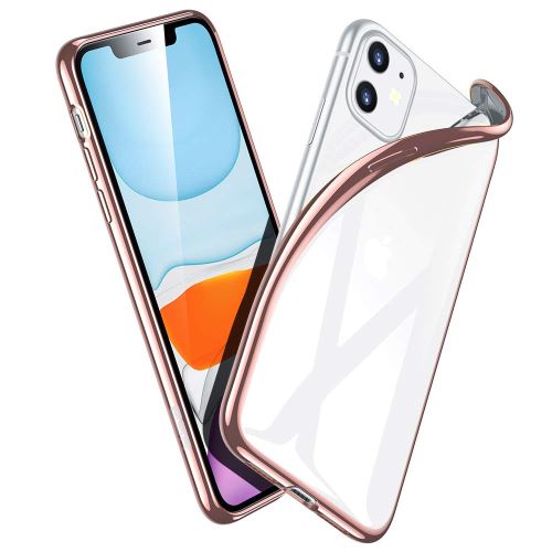 Coque pour Apple iPhone 11 - Etui Gel TPU Silicone Transparent Contour Couleur Brillant ROSE Protection Souple Ultra Mince Phonillico®